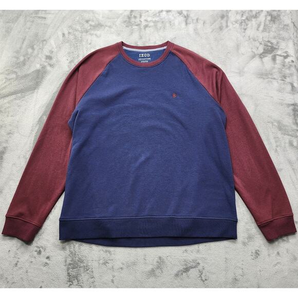IZOD Sweatshirt Mens XXL Blue Burgundy Advantage Performance Crew Neck Pullover - Picture 1 of 11